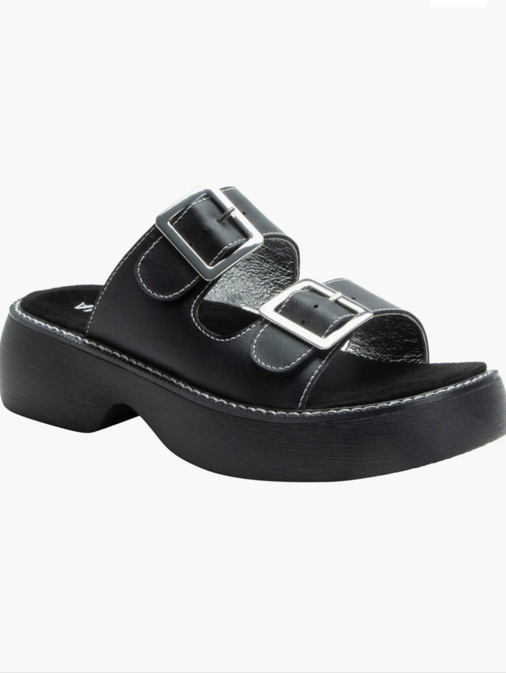 New Black Double-Buckle Slide Sandals